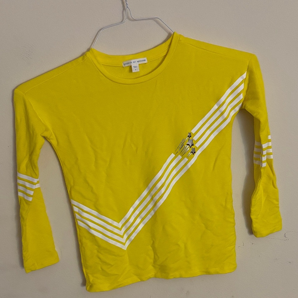 Rockets of awesome Vibrant Yellow Kids Long Sleeve Tee with White Stripes